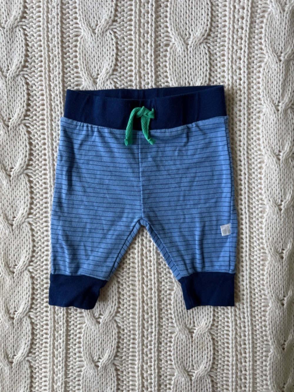 Just Born Blue Stripe Blue Baby Jogger Pants with Green Drawstring